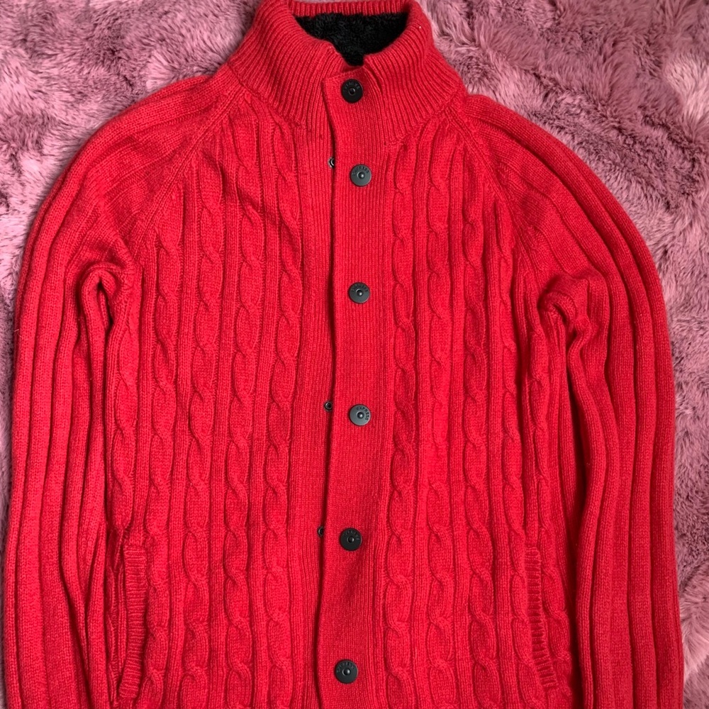 Express Men Wool Red Cardigan with Pockets size M